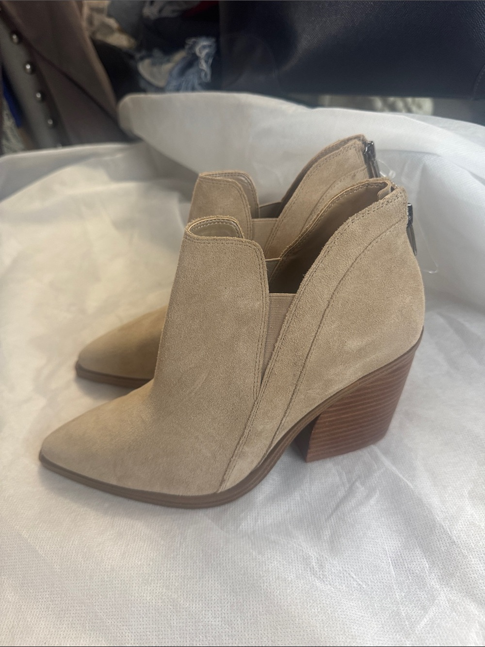 Vince Camuto Suede Pointed-Toe Wedge Ankle Boot - Tan